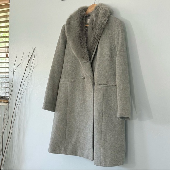 Monsoon Wool Rich removable faux fur trim collar wool blend coat in gray sz 14 - Picture 6 of 16
